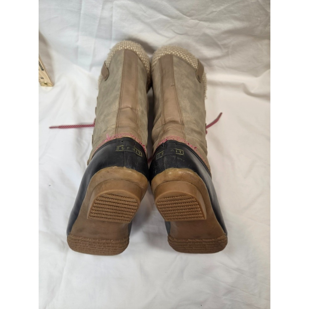 Esprit Boots Size 9M Belinda Mid Calf Rain Snow Rubber Lace Up Beige Pink Laces - Picture 7 of 9